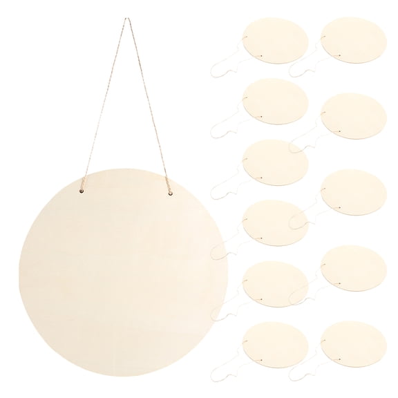 HOOWIFFY 12Pcs Beige Round Hanging Wood Sign Blanks for Crafting and Painting Projects