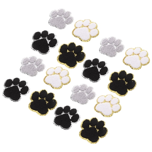 HOOWIFFY 16Pcs Dog Paw Print Iron on Patches Multi Color Embroidered Sew on for Clothes