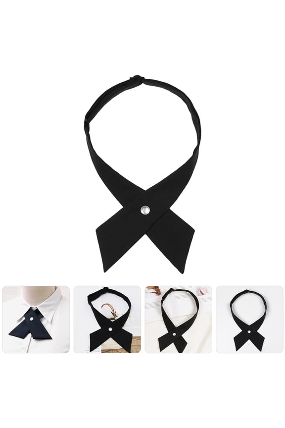 Black Bow Tie for Women, Adjustable Polyester Cross Bowtie, Daily Wear Accessory, 1 Set