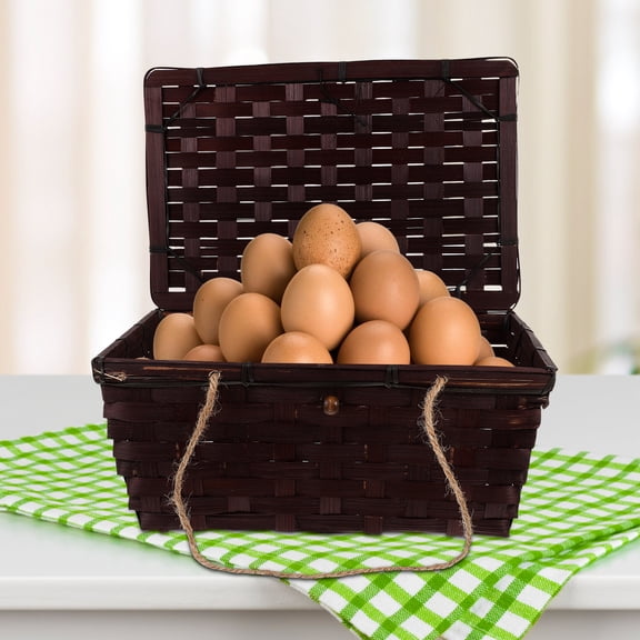 HOOWIFFY Dark Brown Woven Storage Basket with Lid - Home Organizer for Closet, Shelf, and Storage Solutions