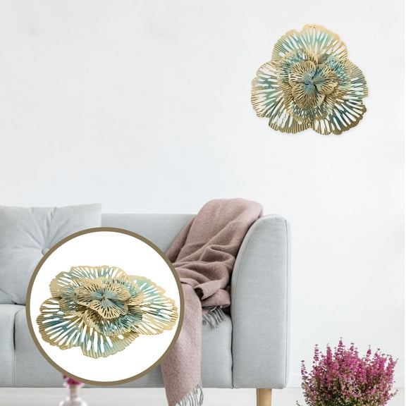 HOOWIFFY 1Pack Wall Art For Living Room Metal Triangle Flower A Style 36.0X33.0X2.0In Gold Multi