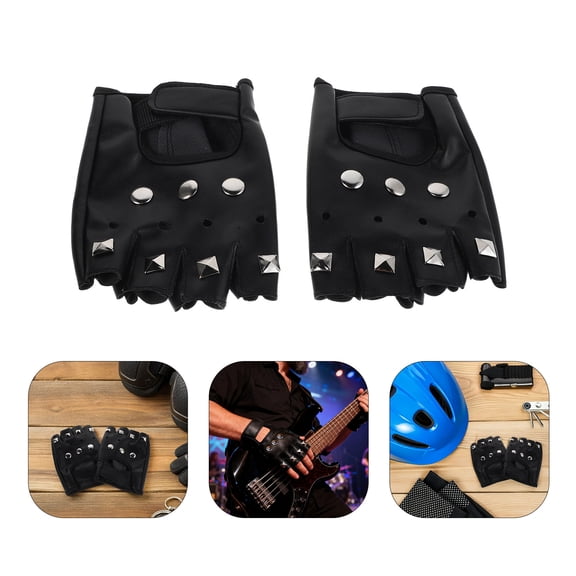 HOOWIFFY 1 Pair Black Half Finger Cycling Gloves, Anti- PU Grip Biker Gloves for Outdoor Mountain Bike and Road Racing