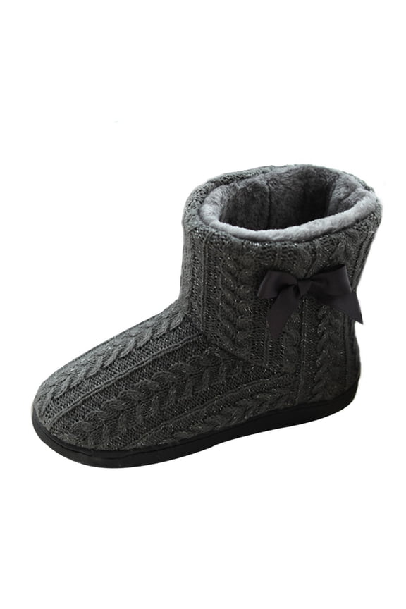 1Pair Dark Grey Winter Warm Flat Bottom Boots with Knitted Soft Material