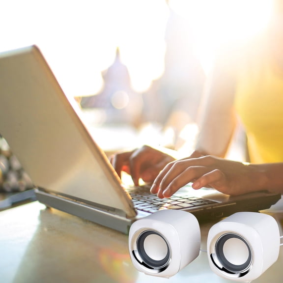 HOOWIFFY 1Pair External Beige USB Speaker for Computer and Mobile Devices with Stereo Sound