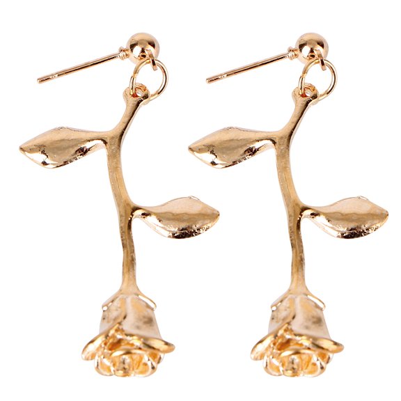 HOOWIFFY Small Rose Earrings Chain Chic Style Ear Jewelry For Women 1 Pair