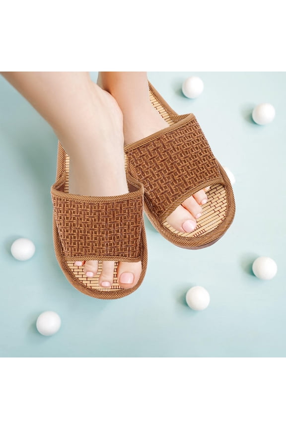 1 Pair Natural Rattan Slippers for Home, Lightweight Anti- Brown Indoor Comfort Footwear
