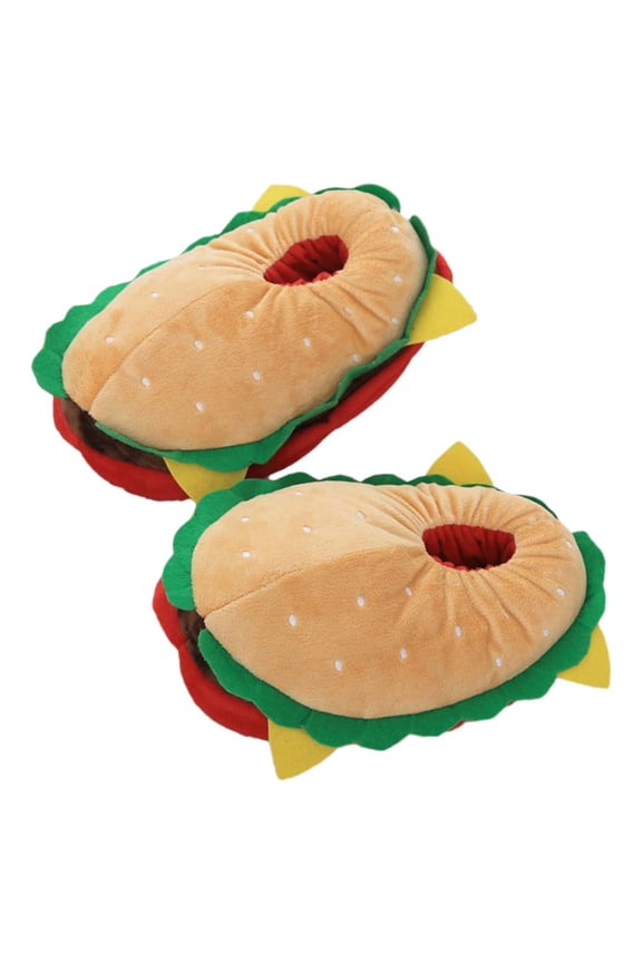 1Pair Winter Warm Burger Shaped Slippers Soft Breathable Indoor Slippers