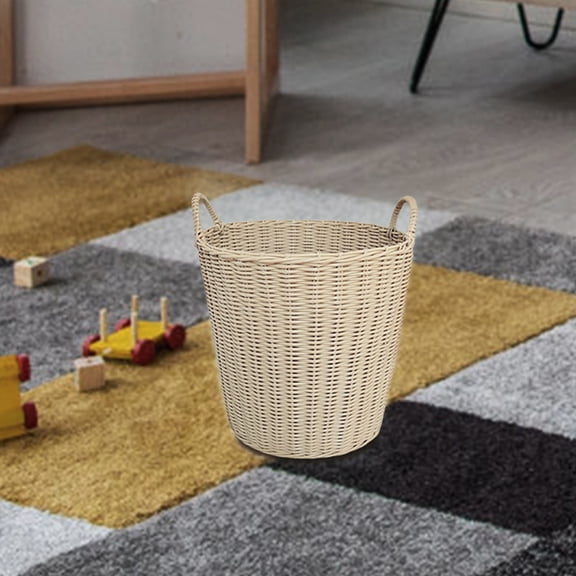 HOOWIFFY Beige Imitation Rattan Basket, Plastic Storage for Clothes, Neat and Tidy 1Pc