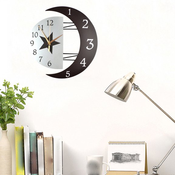 HOOWIFFY Black Wooden Moon Shape Wall Clock, Mute Scanning, Clear Digital, Home Decoration, 1Pc