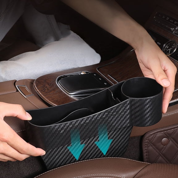 HOOWIFFY Car Console Side Storage Organizer with Gap Filler and Cup Holder, Black, Convenient Car Interior Accessory