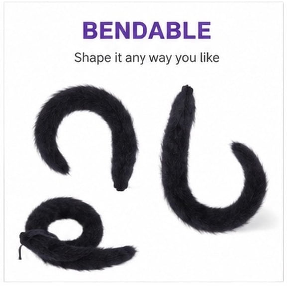 HOOWIFFY 1Pc Cat Tail Costumes Black Wool for Teens Cosplay Outfit