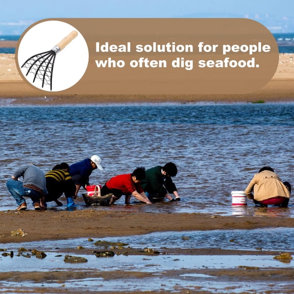 HOOWIFFY Clam Digging Tool with Stainless Steel Blade, Comfortable Wood Handle and Net for Easy Shellfish Harvesting
