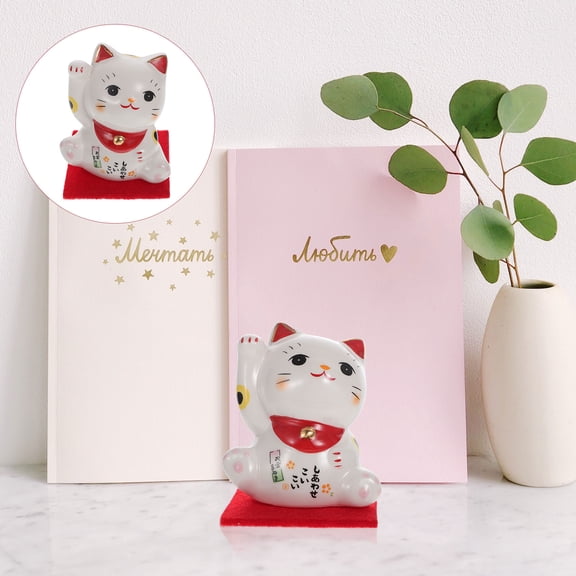 HOOWIFFY 1Pc Elegant White Ceramic Cat Adornment Stylish Home Decor for TV Cabinet Display