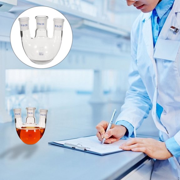HOOWIFFY 1Pc Laboratory Borosilicate Glass Three Neck Round Bottom Boiling Flask Transparent
