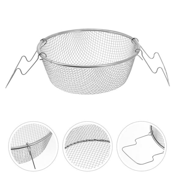 HOOWIFFY 1Pc Plated Silver Frying Basket with Stainless Steel Handle for Kitchen Use and Frying Small Fish