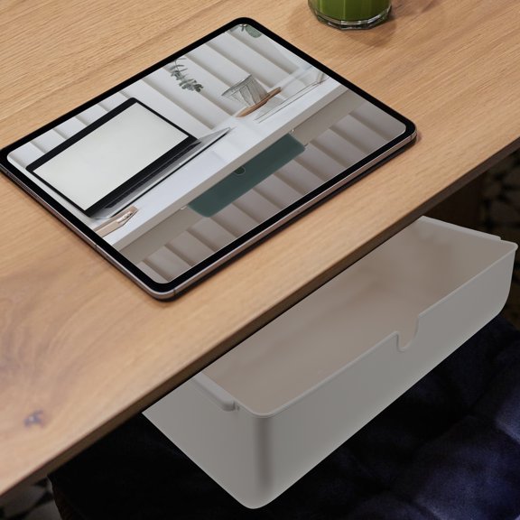 HOOWIFFY 1Pc Punch Free Under Table Storage Box White Organizer for Office Use