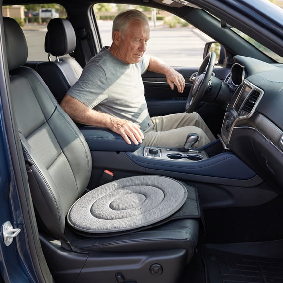 HOOWIFFY 1Pc Soft Grey Rotating Cushion with Non Slip Back for Comfortable Use in Cars and Chairs