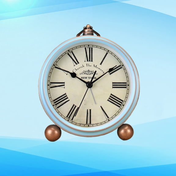 HOOWIFFY 1Pc Vintage Style Desk Clock with Ring Bell Metal Table Clock and Stylish