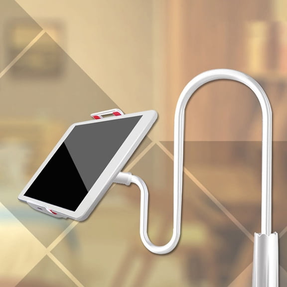 HOOWIFFY White Tablet Holder with Flexible Neck and Charging Cable Slot for Hands-Free Use and Convenient Viewing