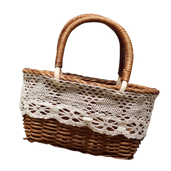 HOOWIFFY Handmade Willow Flower Basket with Wooden Handle and Fabric Liner, Stylish Decorative Basket for Coffee Table