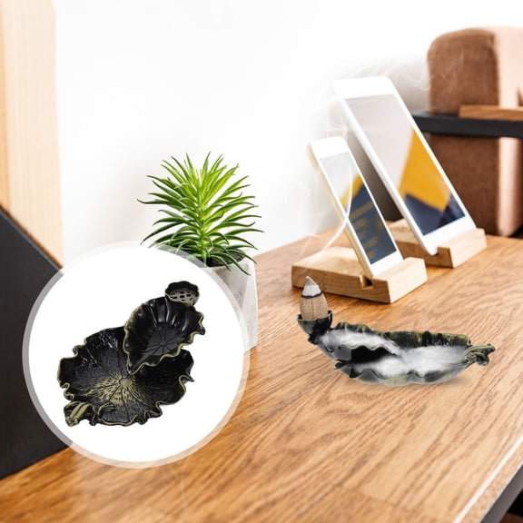 HOOWIFFY 1Pc Zinc Alloy Decor Leaf Shape Backflow Burner for Relaxing in Meditation Room