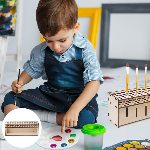 HOOWIFFY 1Pcs Beige Wood Test Tube Rack for Markers and Colored Pencils in Studio Use