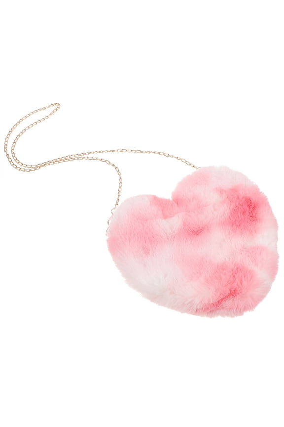 1Pcs Cute Crossbody Bag Heart Shaped Pink Plush Zipper Closure Portable for Women Shopping Walking