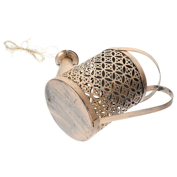 HOOWIFFY Iron Craft Solar Kettle Light Brown Hollow-Out for Garden Decor 1Pc