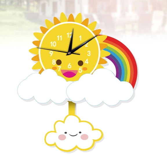 HOOWIFFY Kids' Room Decorative Wall Clock with Pendulum, Sun Design, Unique Children's Wall Decor, Fun and Stylish Timepiece