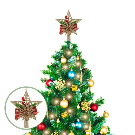 HOOWIFFY Multicolor Five-Pointed Plastic Christmas Star Tree Topper Decorative Adornment for Holiday Festive Decor