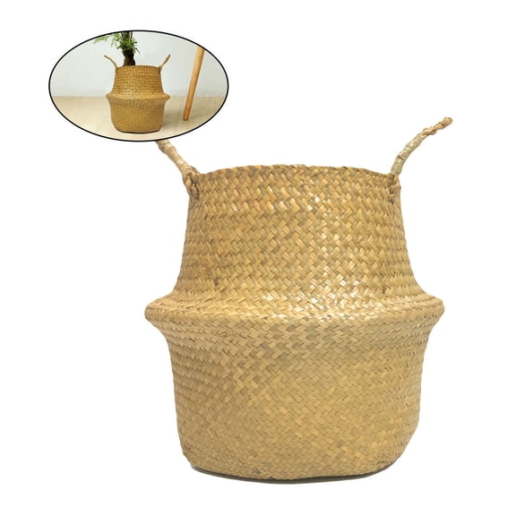 HOOWIFFY 1Pcs Handwoven Storage Basket Foldable Seaweed Toy Container for Home Decoration in Children's Room