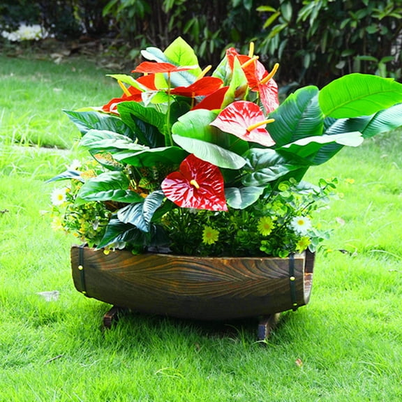 HOOWIFFY Wedding Scene Wood Half Barrel Planter Robust Wood 1Pack