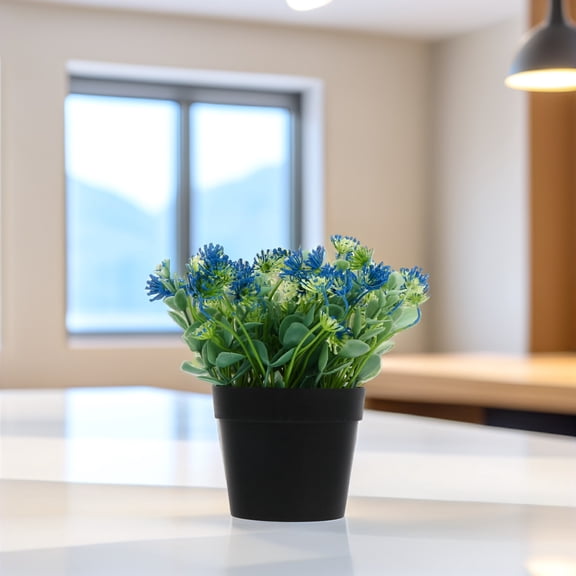 HOOWIFFY 1Pcs Simulated Eucalyptus Greenery Potted Plants for Home Decoration No Maintenance Required Blue 4.7X6.7in
