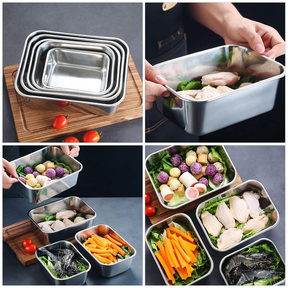 HOOWIFFY 1 Piece 304 Stainless Steel Deep Rectangular Serving Plate Design for Home and Kitchen Use