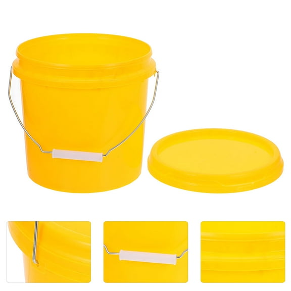 HOOWIFFY Durable Yellow Plastic Bucket with Leakproof Lid and Handle for Versatile Home Storage