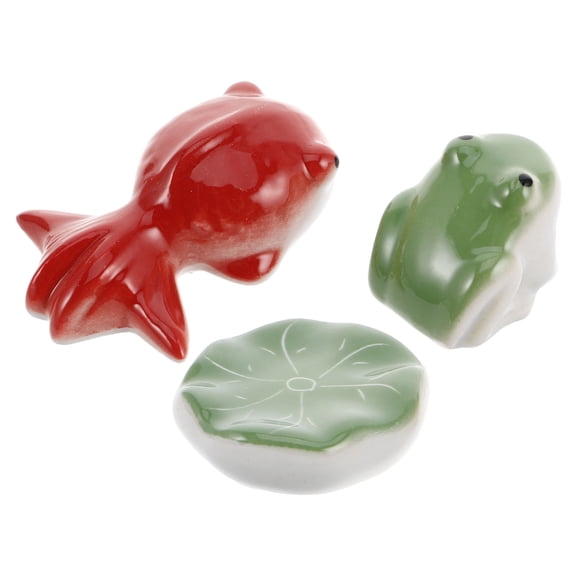 HOOWIFFY 1Set Adorable Floating Fish and Frog Ceramic Sculpture for Aquarium Decoration