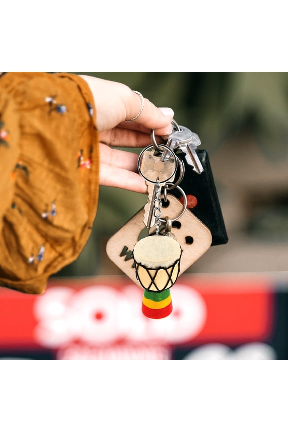 Music Instrument Pendant Drum Shaped Key Chain Assorted Color Wood 1Pcs