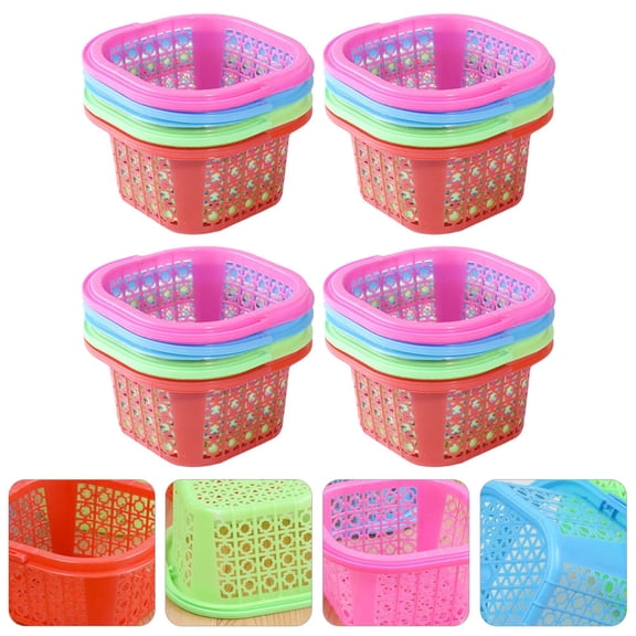HOOWIFFY 1Set Small Plastic Storage Basket with Carry Handle for Home Kitchen Bathroom Use