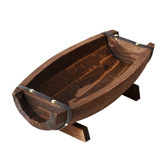 HOOWIFFY Boat Basket Wood Half Barrel Planter Robust Wood 1Pack
