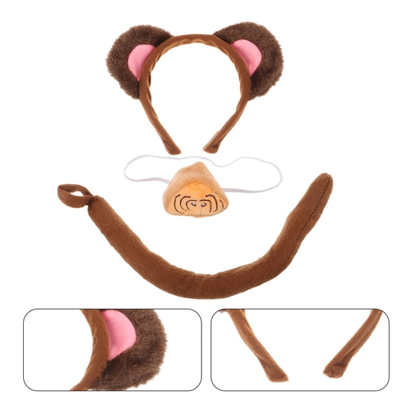 HOOWIFFY 1Set Complete Brown Monkey Costume Set with Ear Headband Tail for Adults Womens Cosplay