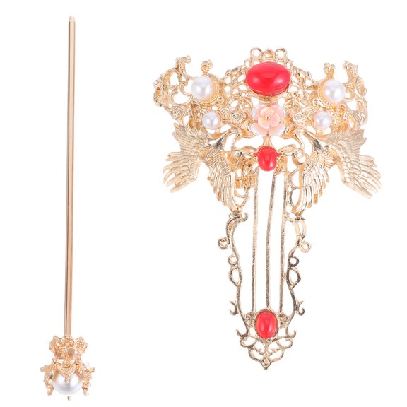 HOOWIFFY 1Set Golden Chinese Hair Stick Crown Retro Style Hair Coronet Pin Classic Design
