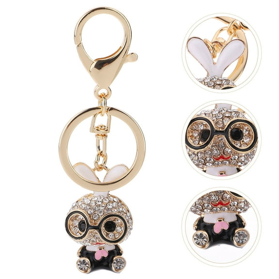 HOOWIFFY 1Set Keychain Rabbit Shape Zinc Alloy with Rhinestones for Keys Decoration