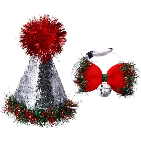 HOOWIFFY Cat Bow Ties and Pet Hats Set, 2 Pcs Cute Costume Accessories for Cats and Small Pets