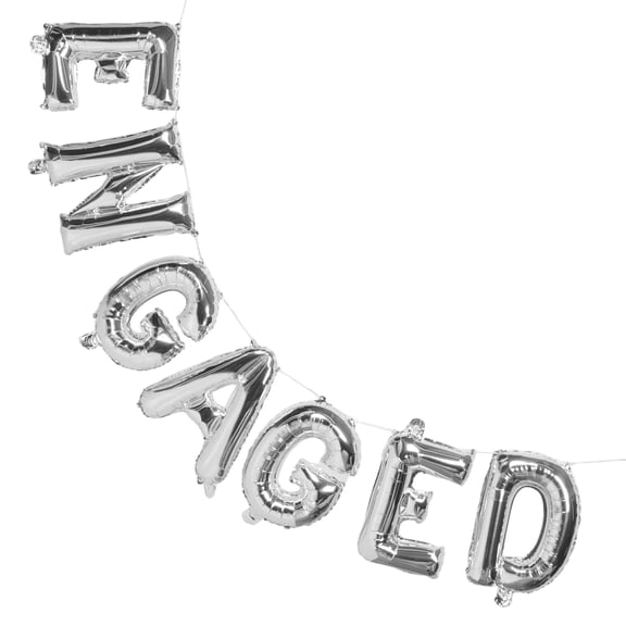 HOOWIFFY 1Set Plated Silver Engaged Balloons Foil Letters for Elegant Engagement Party Backdrop and Proposal Decorations