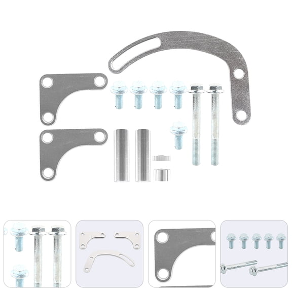 HOOWIFFY 1Set Power Steering Pump Bracket Plated Silver Steel Adjustable Car Mount Durable Texture