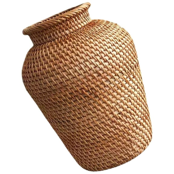 HOOWIFFY Light Brown Rattan Woven Vase Decorative Home Creative Design for Indoor Use