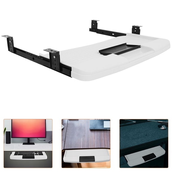 HOOWIFFY 1Set Slide Out Keyboard Tray White ABS with Stainless Steel Frame for Office Desk