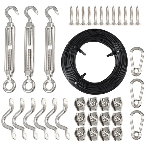 HOOWIFFY 1Set String Light Suspension Kit Stainless Steel Wire Rope Heavy Duty Black
