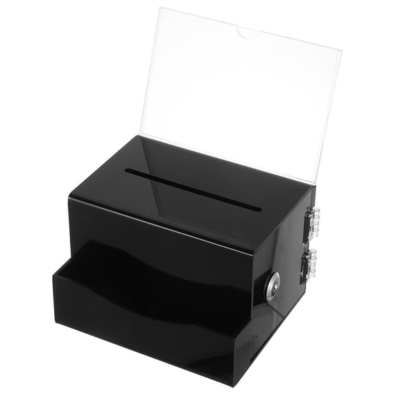 HOOWIFFY Black Acrylic Suggestion Box with Lock, Secure Ballot and Letter Storage Container for Office and Events