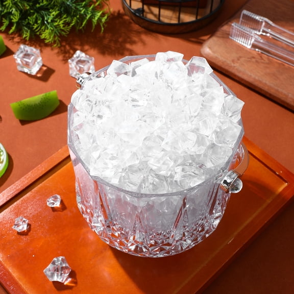 HOOWIFFY 1Set Transparent Ice Storage Bucket with One Piece Mold Handle and Multi Purpose Ice Cube Clip
